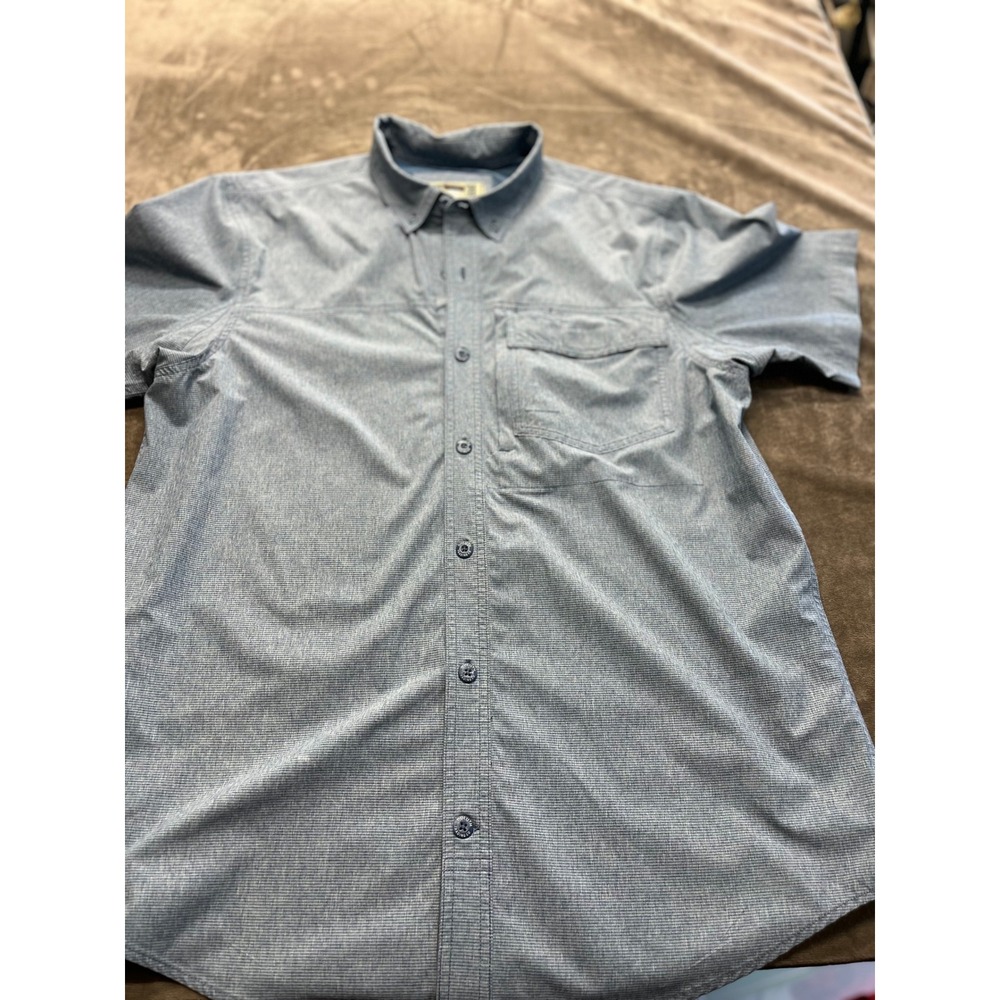 Duluth Trading Co Mens Large Blue Short Sleeve Button Down Shirt Standard Fit